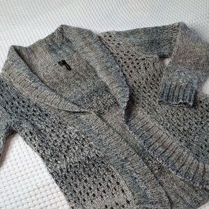 Maurices Heather Gray Open-Front Cardigan Wool Blend Metallic Threads